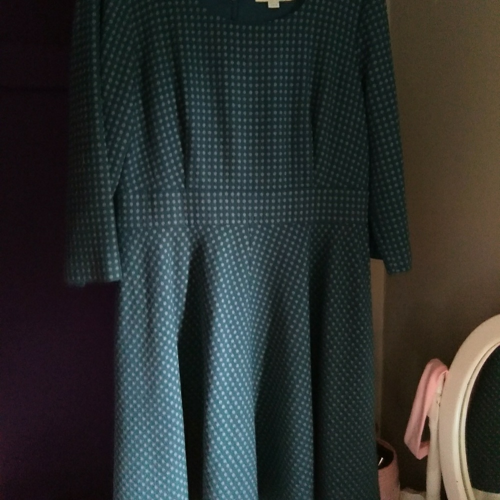 Boden Kate Teal spot dot wool dress